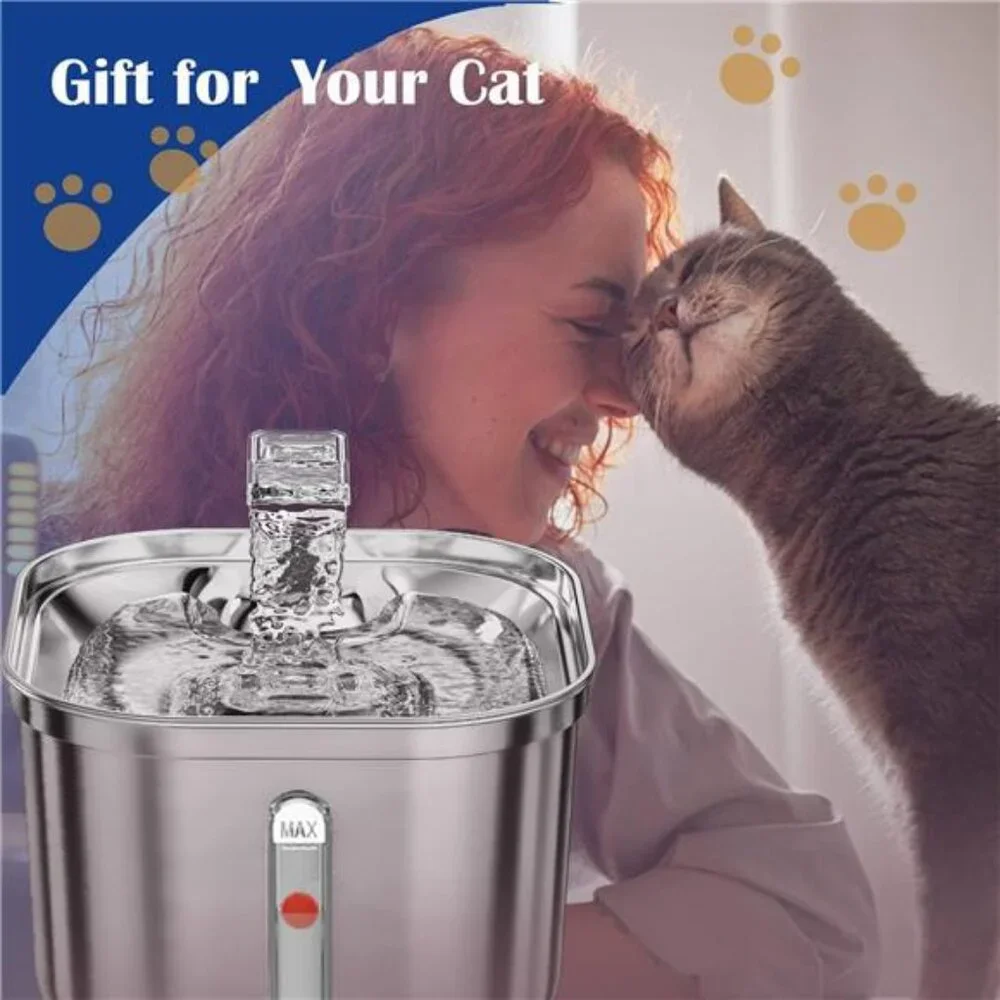 Cat Water Fountain, Stainless Steel Pet Water Fountain for Cats Inside,3 Filters